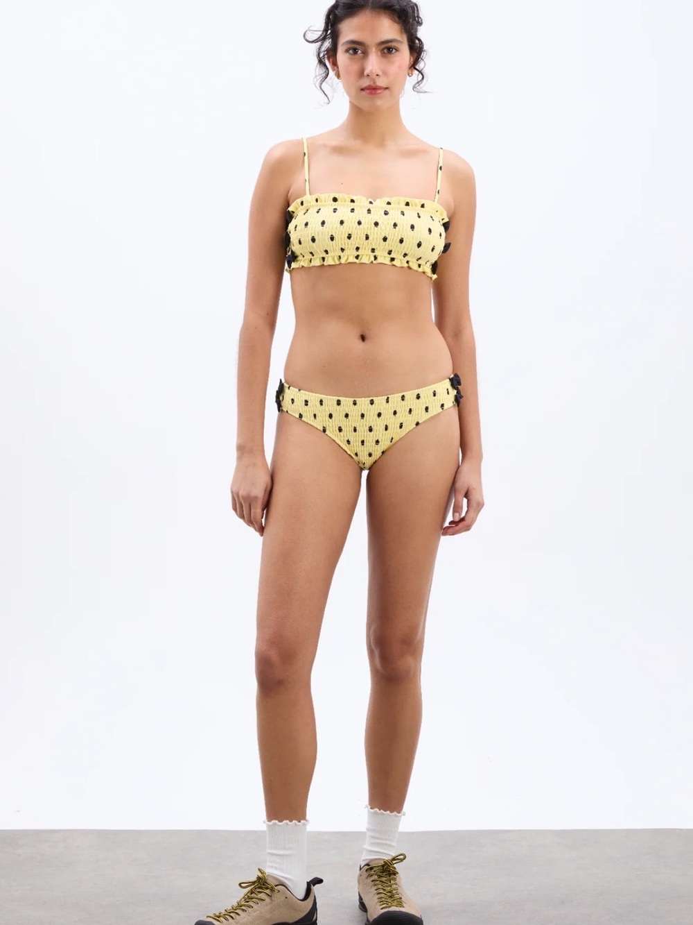 Damson Madder Shirred Bow Yellow Polka Dot Bikini Set